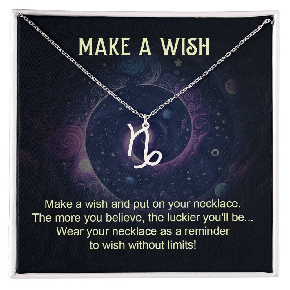 Capricorn zodiac pendant necklace silver with make a wish gift card and box 