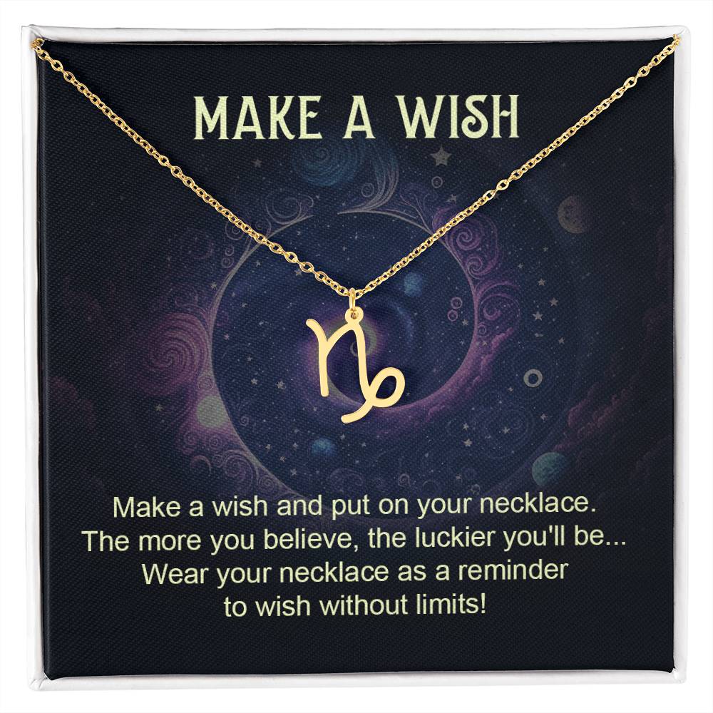 capricorn zodiac pendant necklace gold with make a wish gift card and box