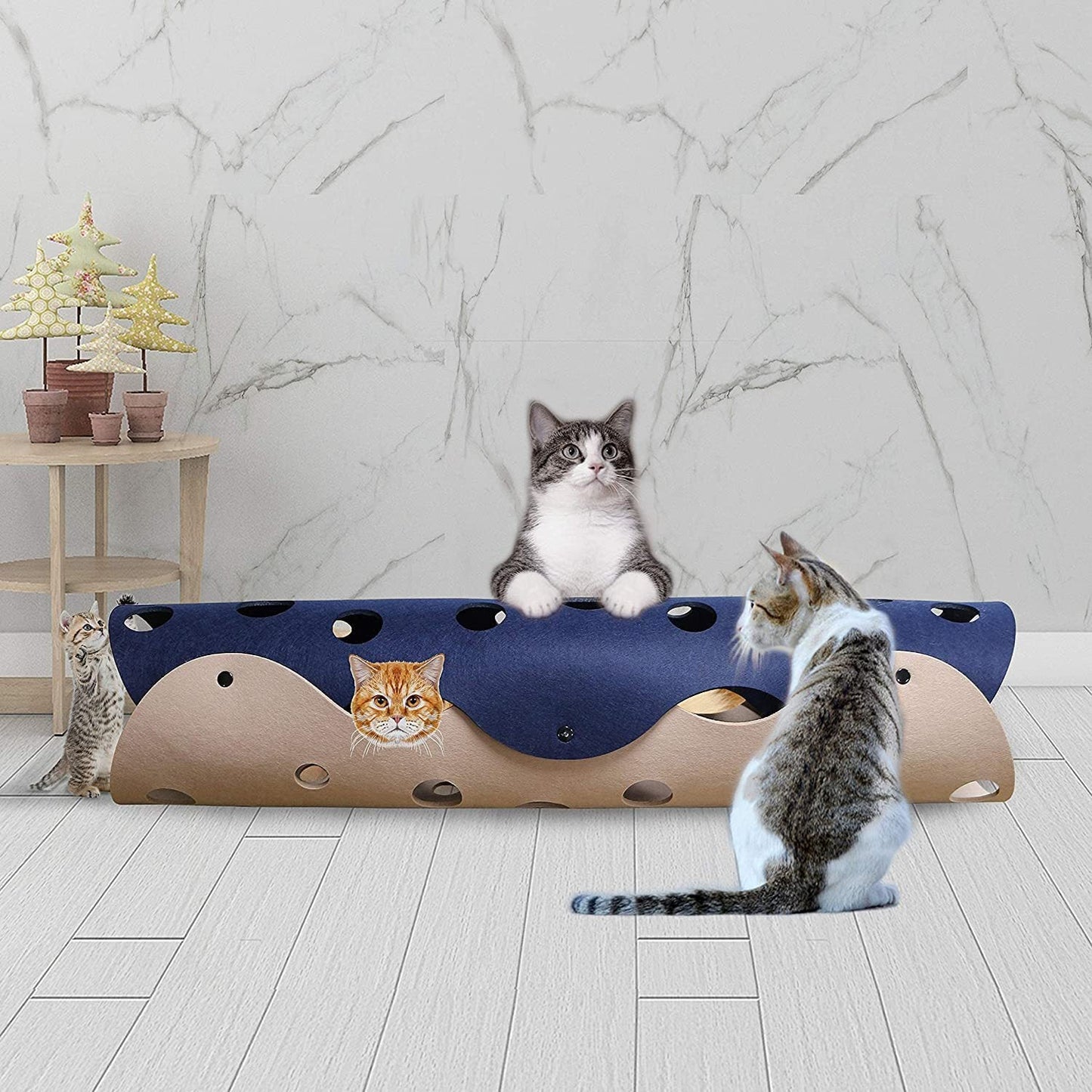 Cat Tunnel Cat Toy Felt Pom Splicing Deformable Kitten Nest Collapsible Tube House Tunnel Interactive Pet Toy Cat Accessories Pure Ember