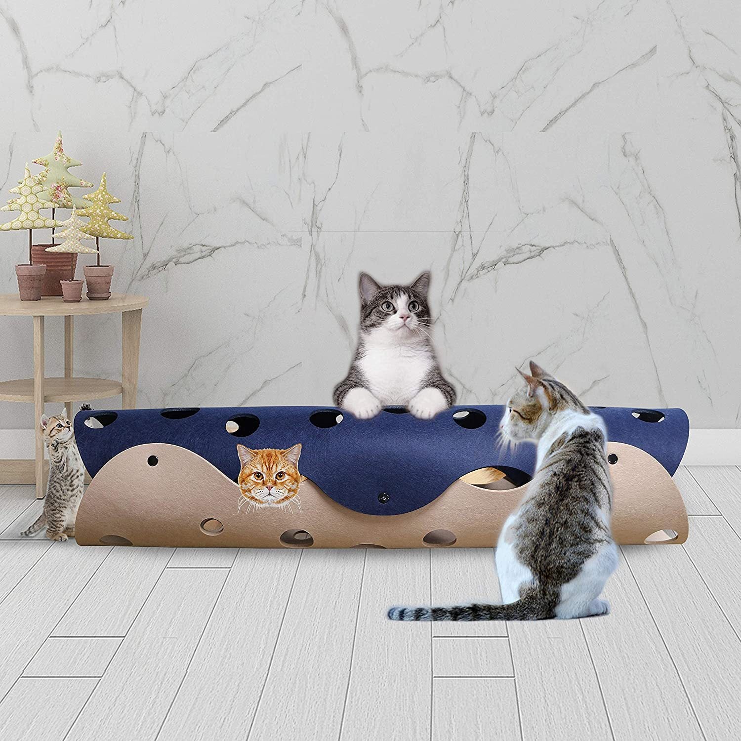 Cat Tunnel Cat Toy Felt Pom Splicing Deformable Kitten Nest Collapsible Tube House Tunnel Interactive Pet Toy Cat Accessories Pure Ember