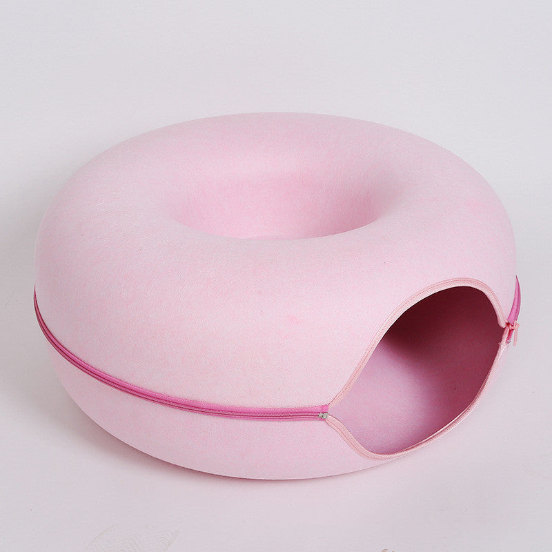 Cat Nest Round Woollen Felt Pet Dual-use Nest  & Tunnel Pure Ember