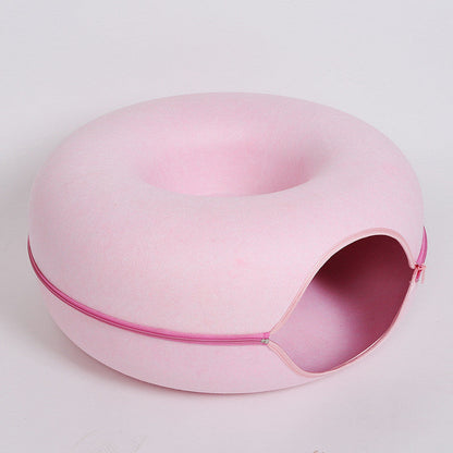 Cat Nest Round Woollen Felt Pet Dual-use Nest  & Tunnel Pure Ember