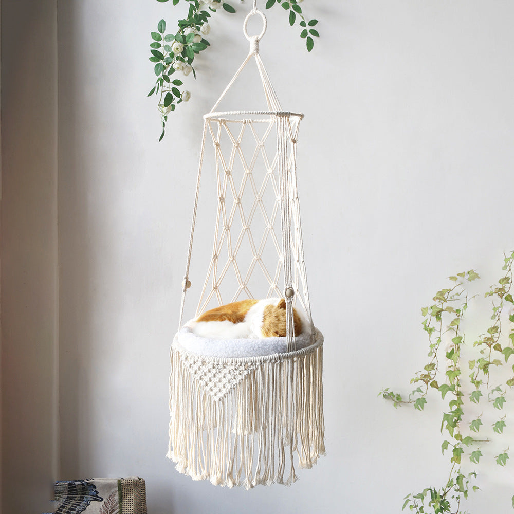 Macrame Hanging Pet Bed Macrame Cat Hammock Wall Hanging Cat Hammock Macrame Cat Bed-Pet Gifts Hammock Macrame Cat Swing Pure Ember