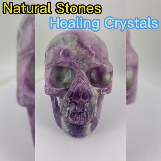 Fluorite Skull Natural Stone Carving Healing Crystal video