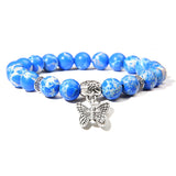 Natural Stone crystal Bracelet with butterfly charm blue