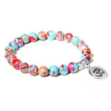 Natural Stone crystal Bracelet with yoga charm pink and blue