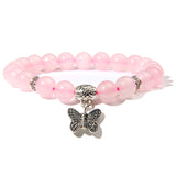 Natural Stone crystal Bracelet with butterfly charm pink