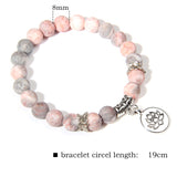 Natural Stone crystal Bracelet with lotus charm pink and grey