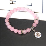 Natural Stone crystal Bracelet with lotus charm pink
