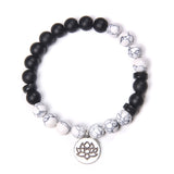 Natural Stone crystal Bracelet with lotus charm black and white marble