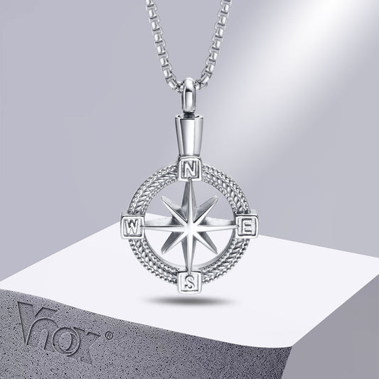 Navigation Compass Necklace, Stainless Steel Urn Cremation for Ashes