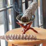 White Sage Stick Set with Abalone Shell & Wooden Tripod Stand for Room Purification Meditation Smoke