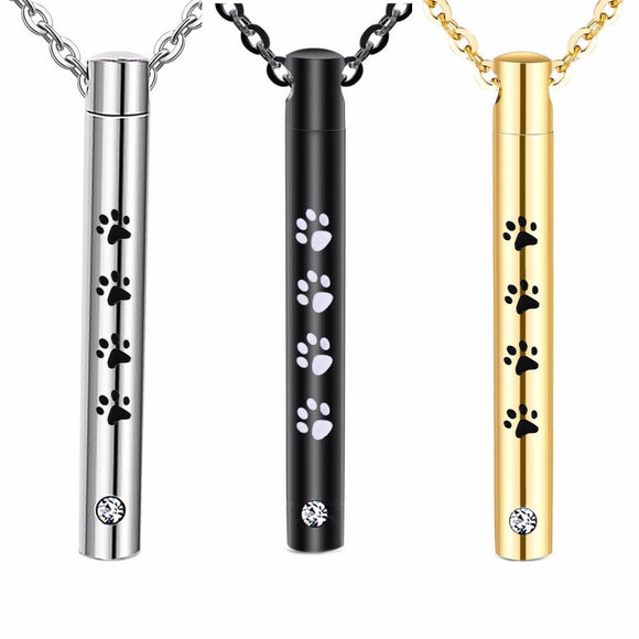Pet Jewelry Cylinder Memorial Urn Paw Pendant