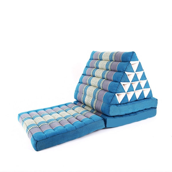 BLUE Foldout Triangle Thai Cushion 100% Kapok Filling