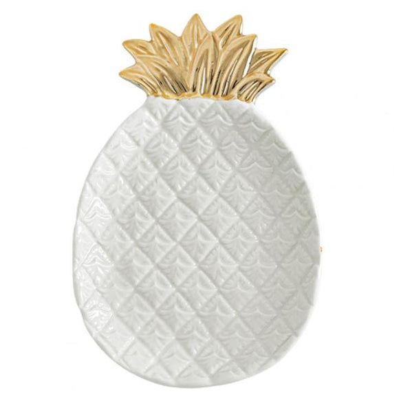 white and gold pineapple dish